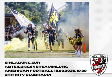 Einladung zur Abteilungsversammlung American Football 18.09.2026, 19:30 Uhr, MTV Clubraum